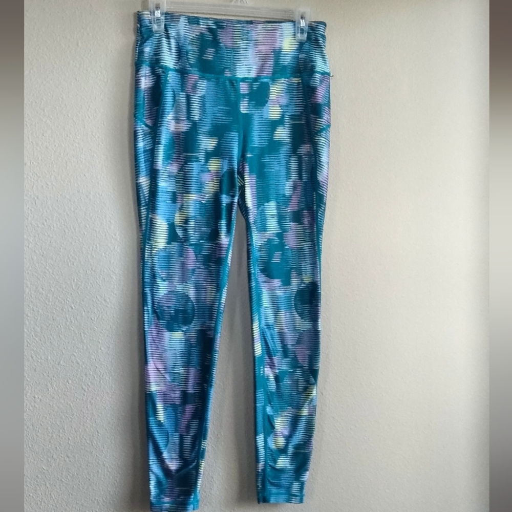 Sweaty Betty Size 10 Colorful Abstract Pattern Leggings With Circles And Stripes